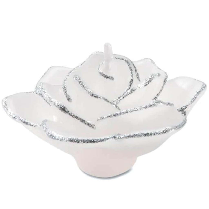 CANDLE FLOATING ROSE SM WHTE&SLV 