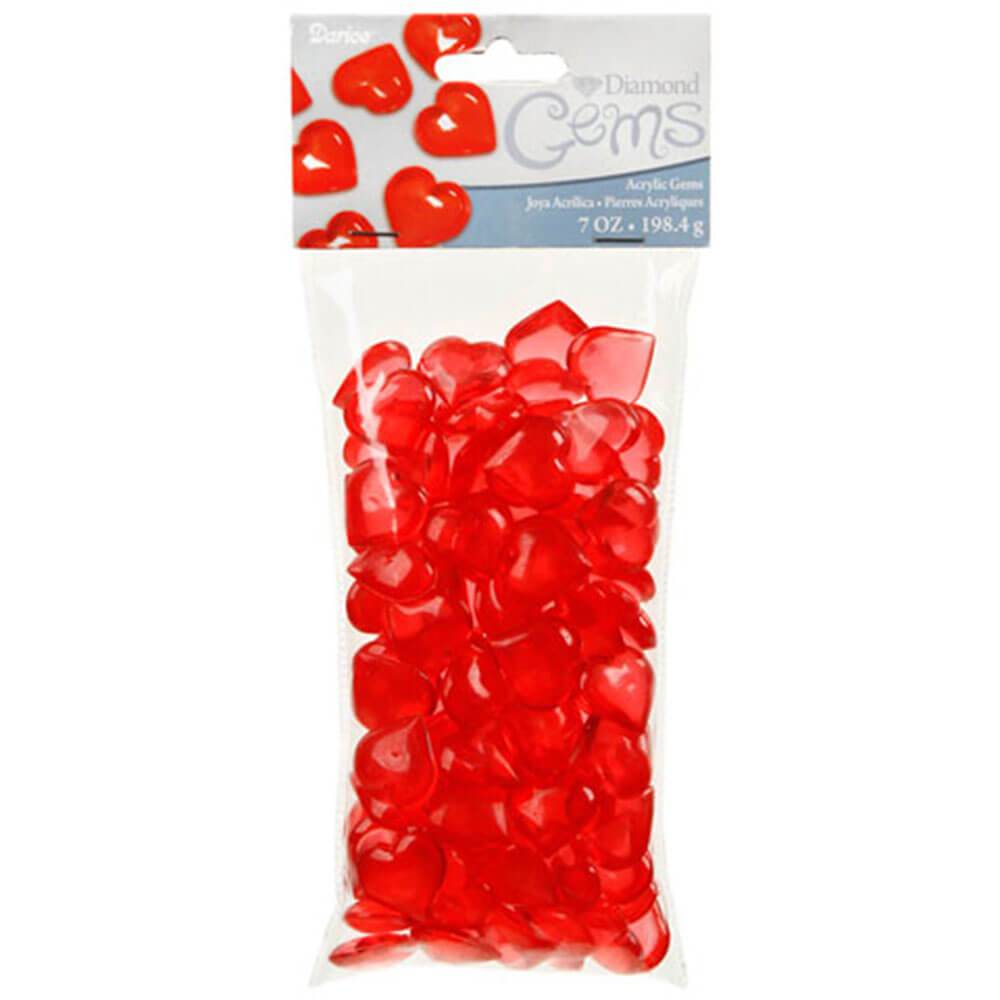 Diamond Gems Acrylic Hearts Red 7oz 