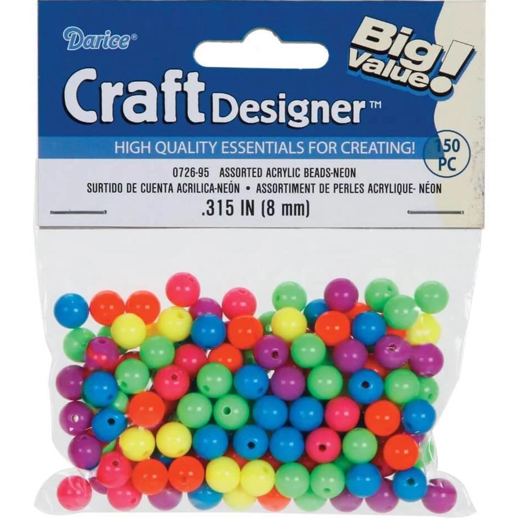 BEAD ACRLIC NEON 8MM