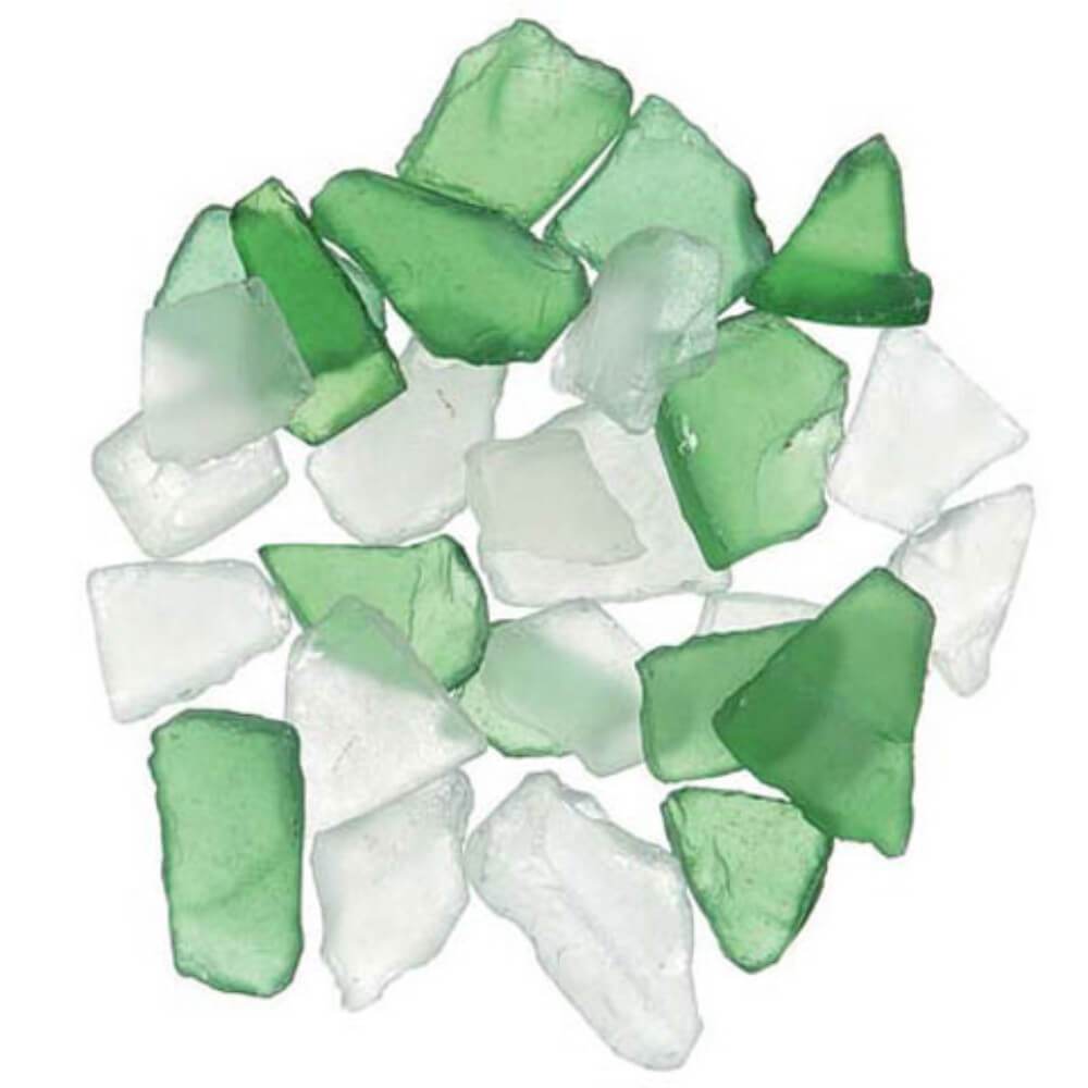 Faux Sea Glass in Mesh Bag: Green and Frosted Mix, 1 pound 