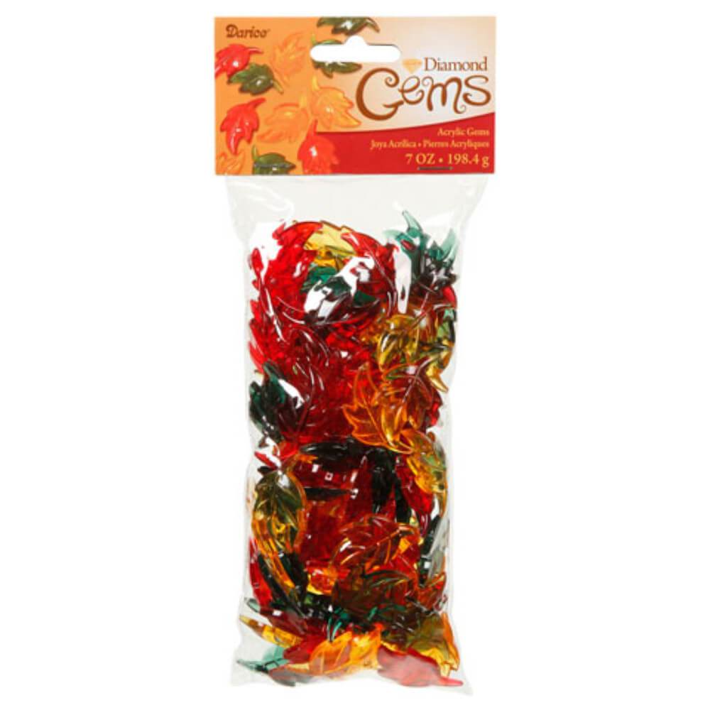 Diamond Gems Acrylic Fall Leaves Yellow, Orange, Green Mix 7 oz. 