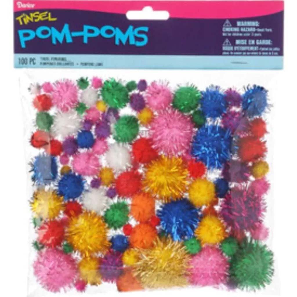 Bright Colors Tinsel Pom Poms 100pcs 