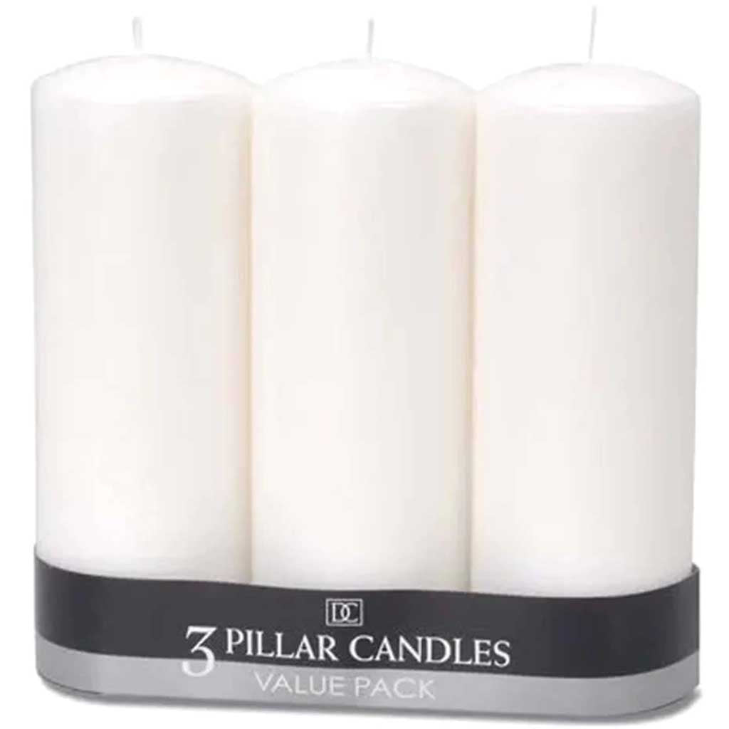 Pillar Candles Unscented 3in x 8in White 3pc