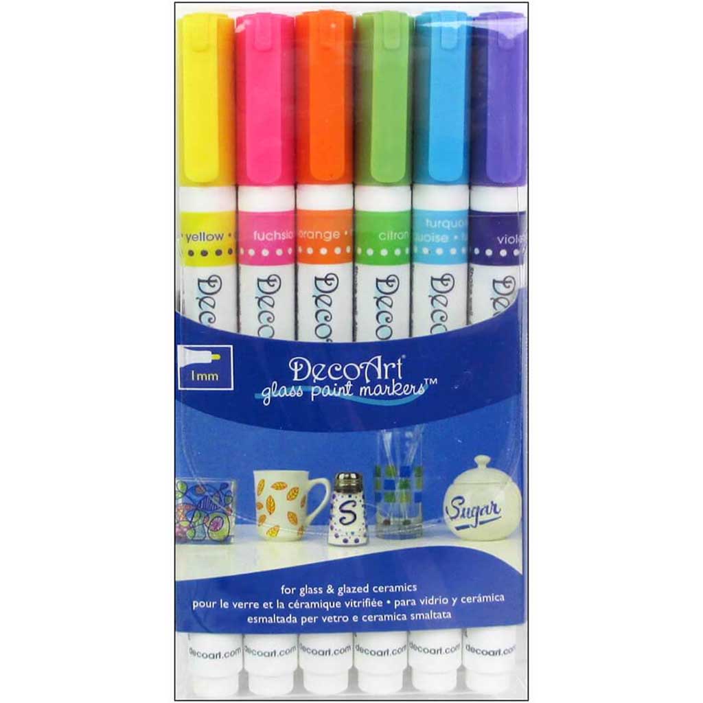 Decoart Glass Paint Marker 6 Ct Reusable Vinyl Pouch 1Mm