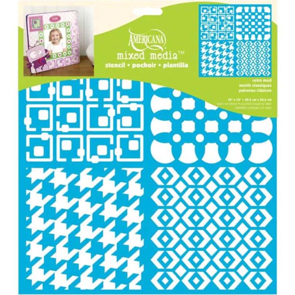 Americana Mixed Media Stencil Retro Mod 12X12