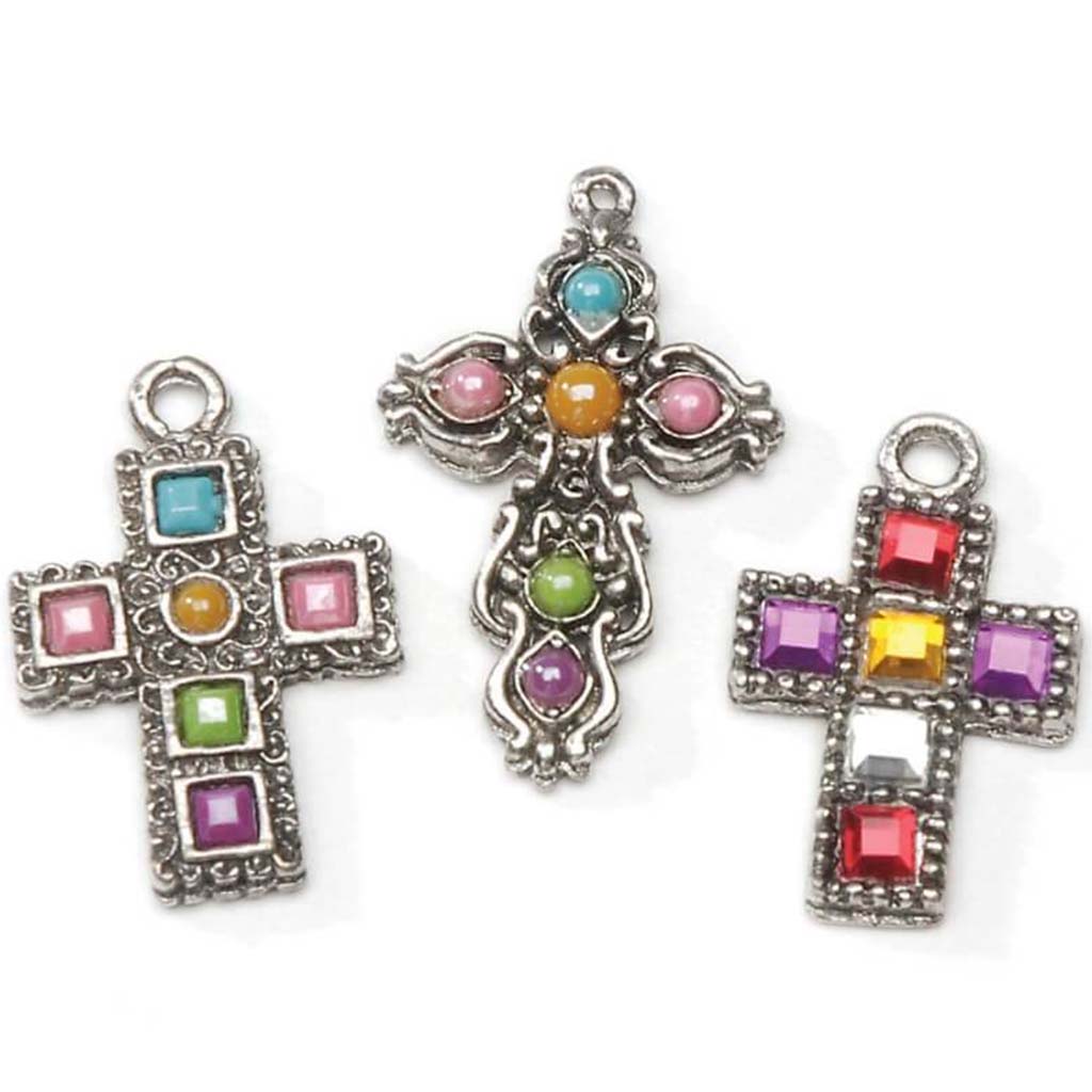 CHARMS CROSS SILVER WITH RHINESTONES 