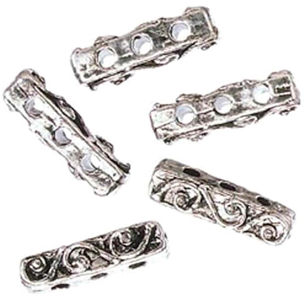 METAL SPACER BAR BEADS 3 HOLE SILVER 18MM 