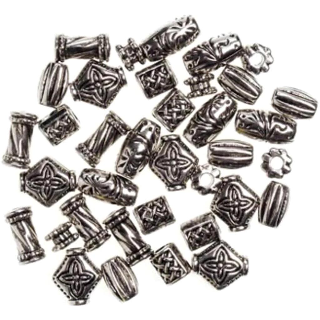 Old World Acrylic Beads Silver Assorted Shapes 