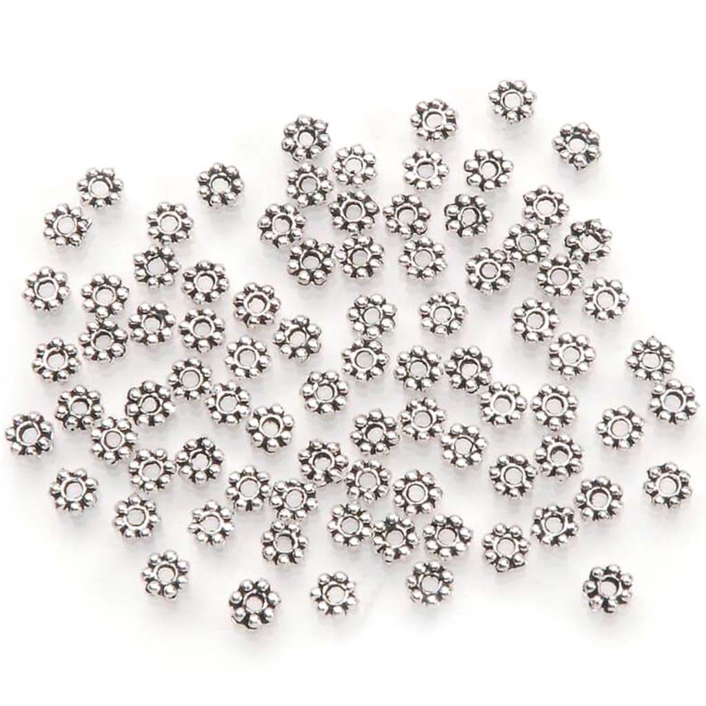 METAL SPACER BEADS ANT.SILVER FLOWER 4MM 