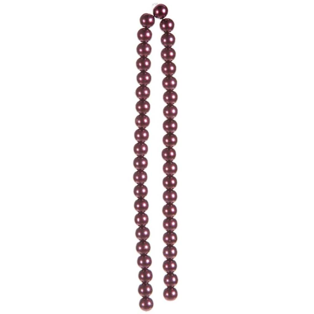 GLASS PEARL BEAD STRAND BURGUNDY 8MM 12IN 