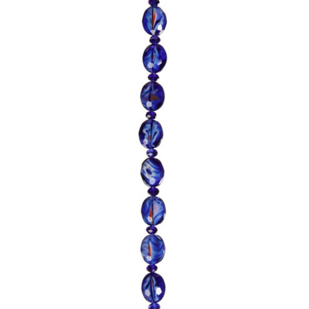 MARBLE GLASS BEAD STRAND BLUE 10X13.5MM 7IN 