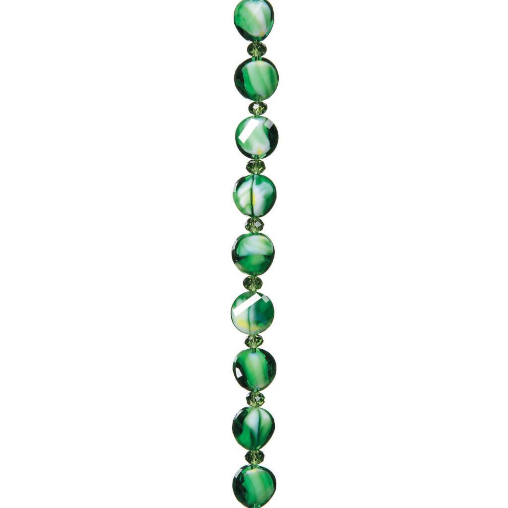 MARBLE GLASS BEAD STRAND GREEN 11.5MM 7IN 