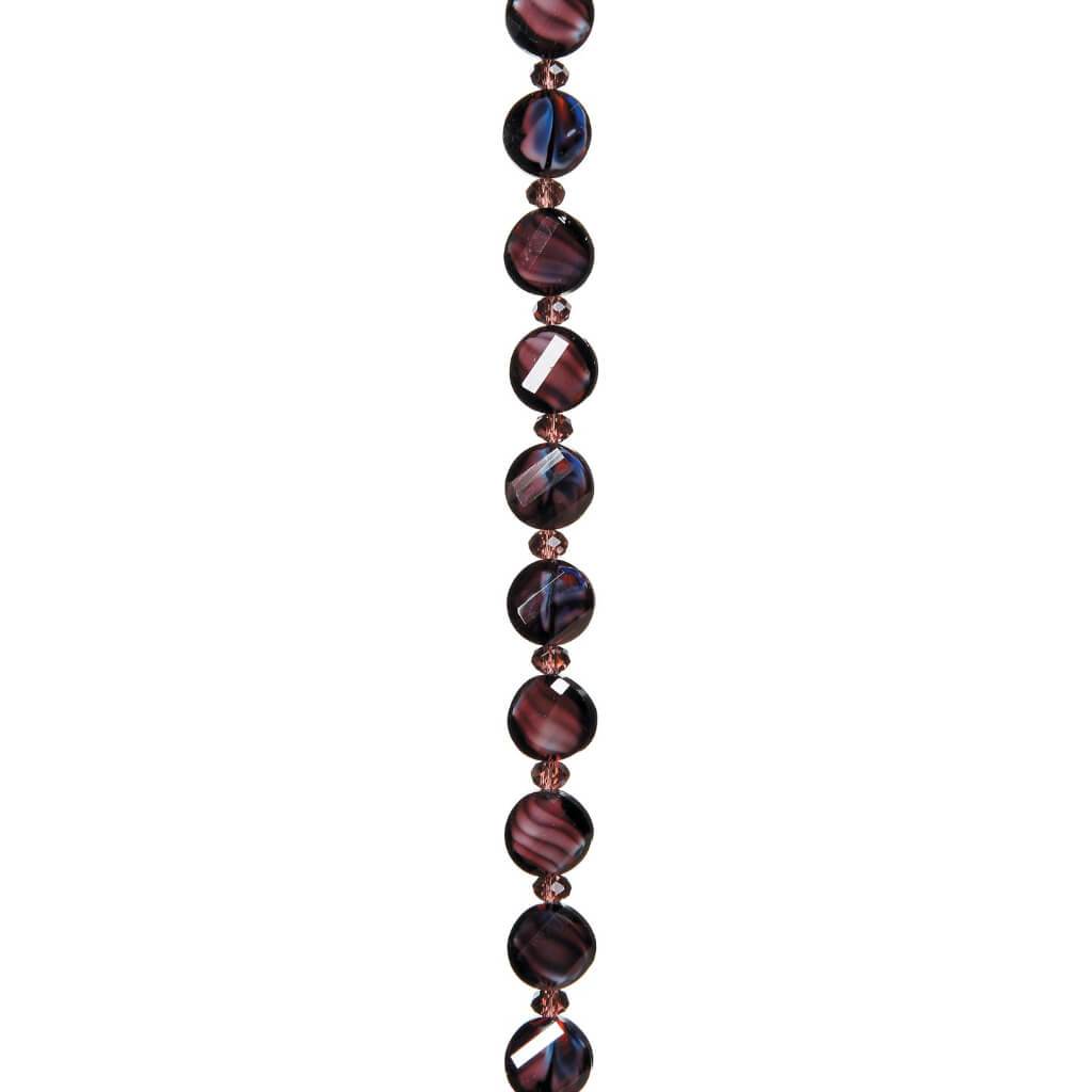 MARBLE GLASS BEAD STRAND BROWN 11.5MM 7IN 