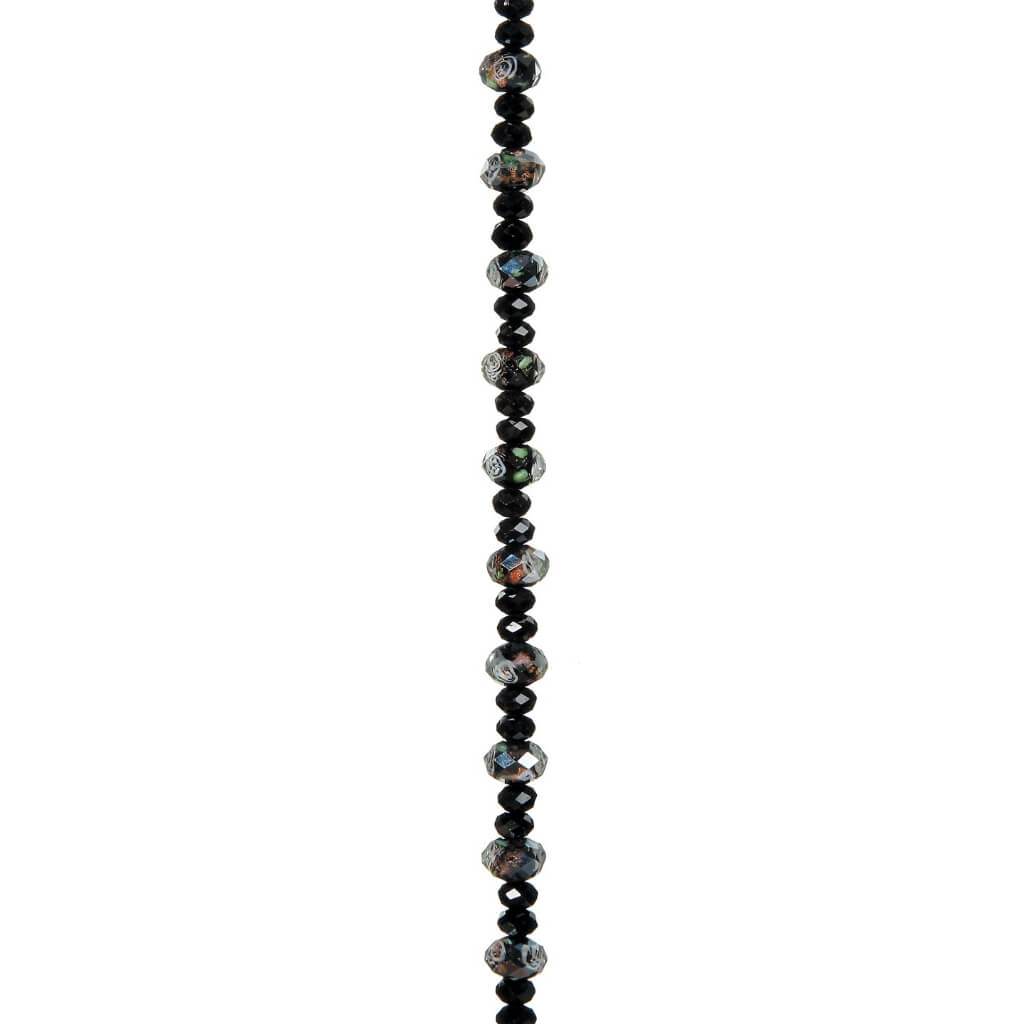 GLASS AND CRYSTAL BEAD STRAND BLACK 7IN 