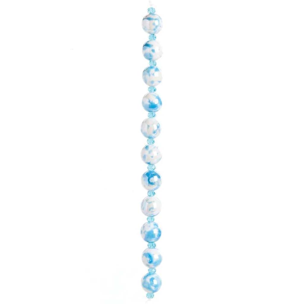 CERAMIC BEAD STRAND SHINY WHITE/BLUE 