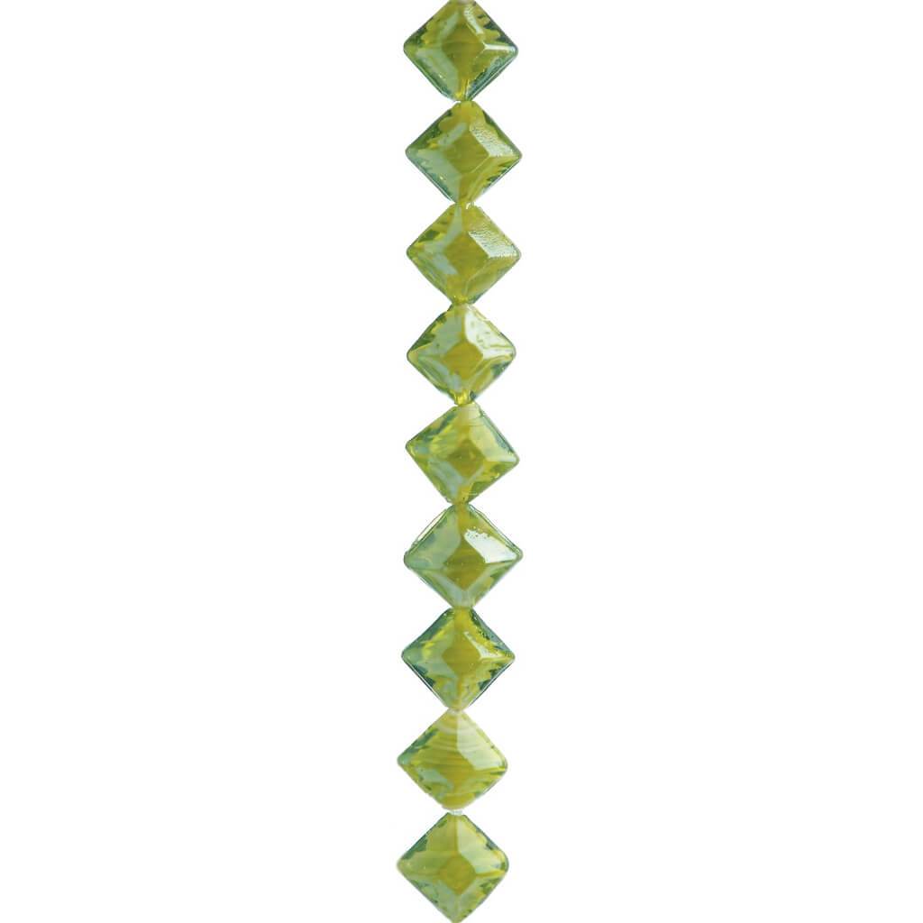 GLASS BEAD STRAND GREEN DIAMOND 7IN 