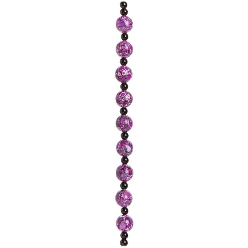 COLLAGE BEAD STRAND ROUND PURPLE, BLACK 14MM 7IN 