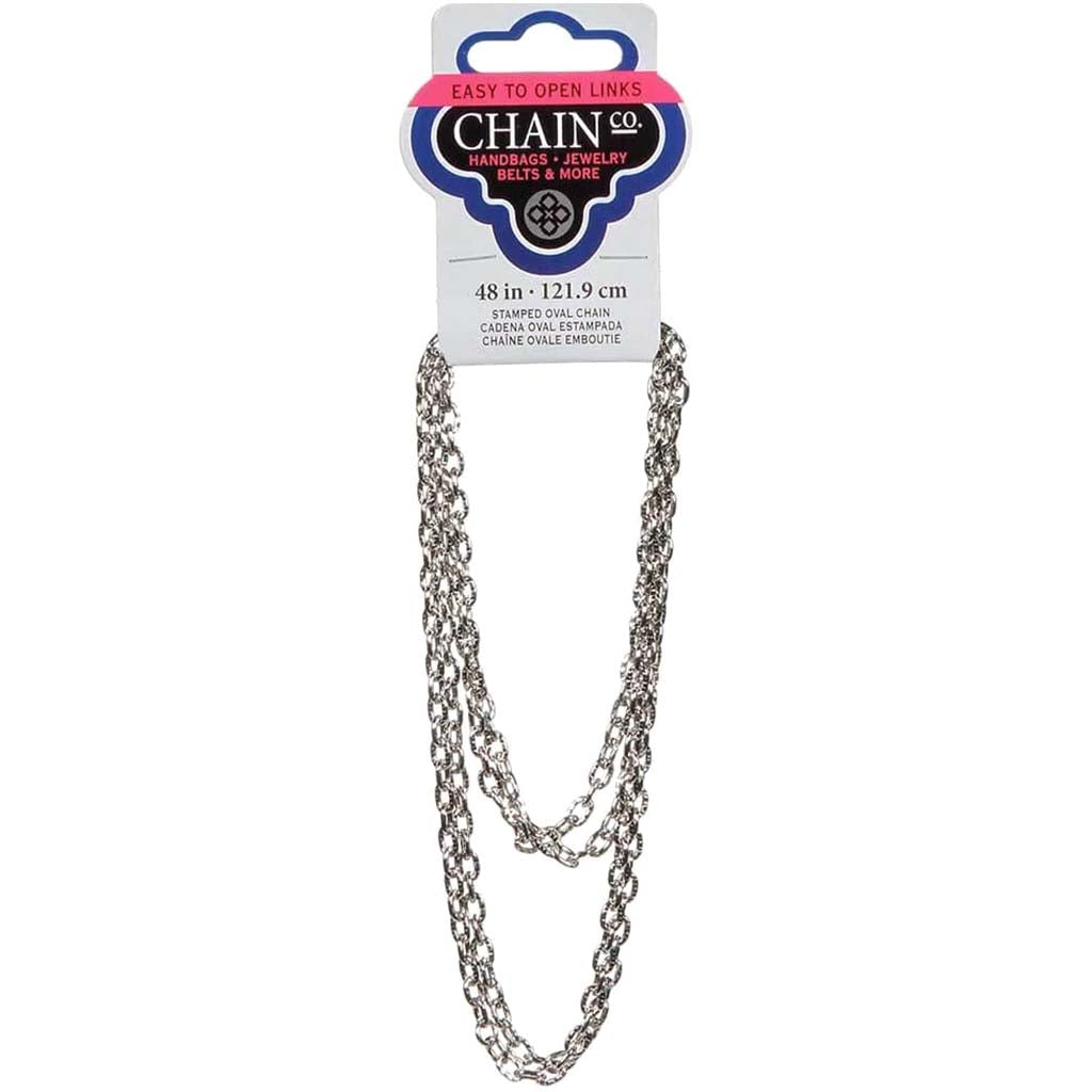 Stamped Oval Chain Imitation Rhodium Plated Steel 48in 5mm