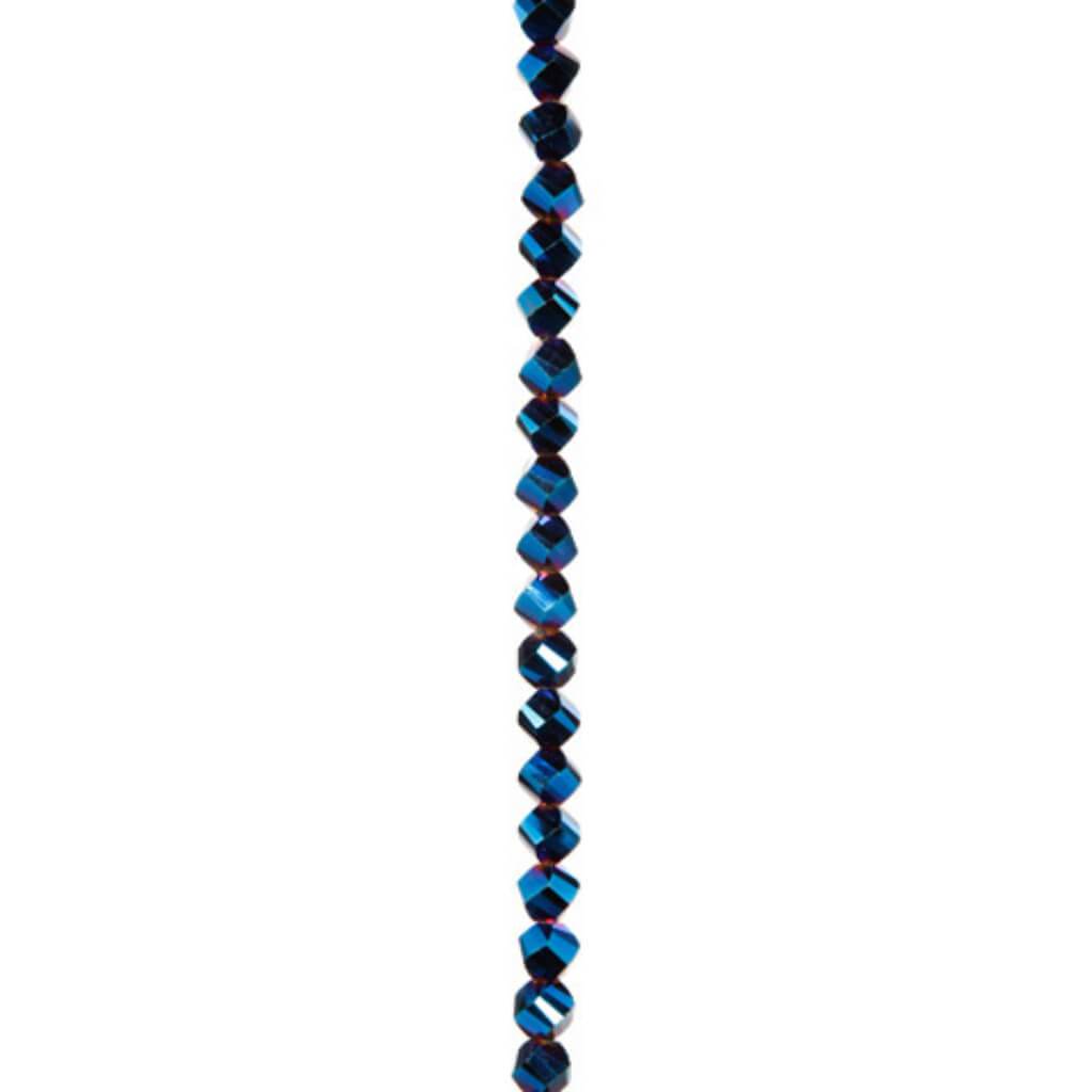 CRYSTAL BEAD STRAND FACETED SPIRAL BLUE IRIDESCENT 8MM 7IN 