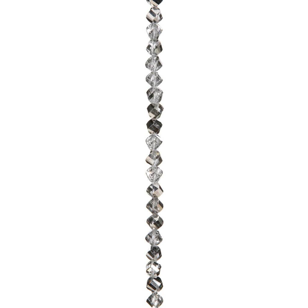CRYSTAL BEAD STRAND FACETED SPIRAL SILVER IRIDESCENT 8MM 7IN 