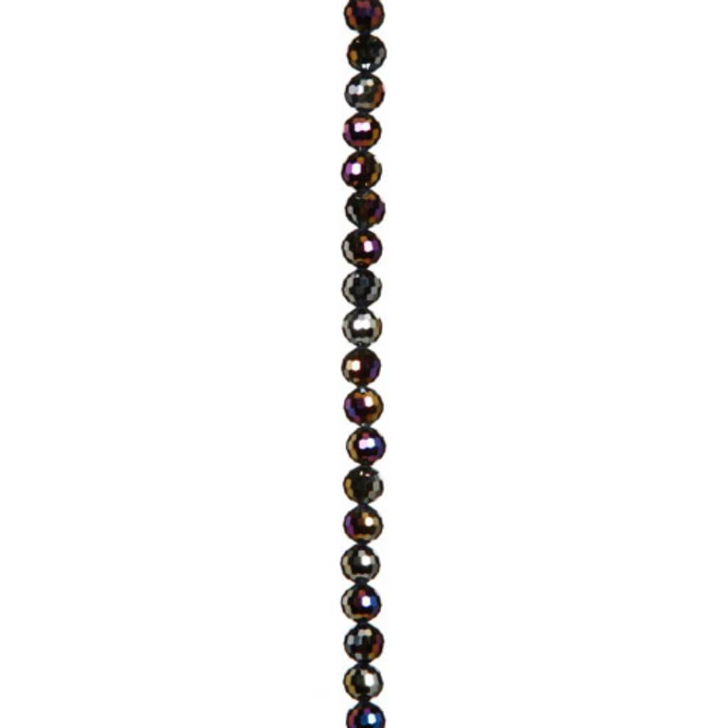 CRYSTAL BEAD STRAND FACETED ROUND JET BLACK AB 8MM 7IN 