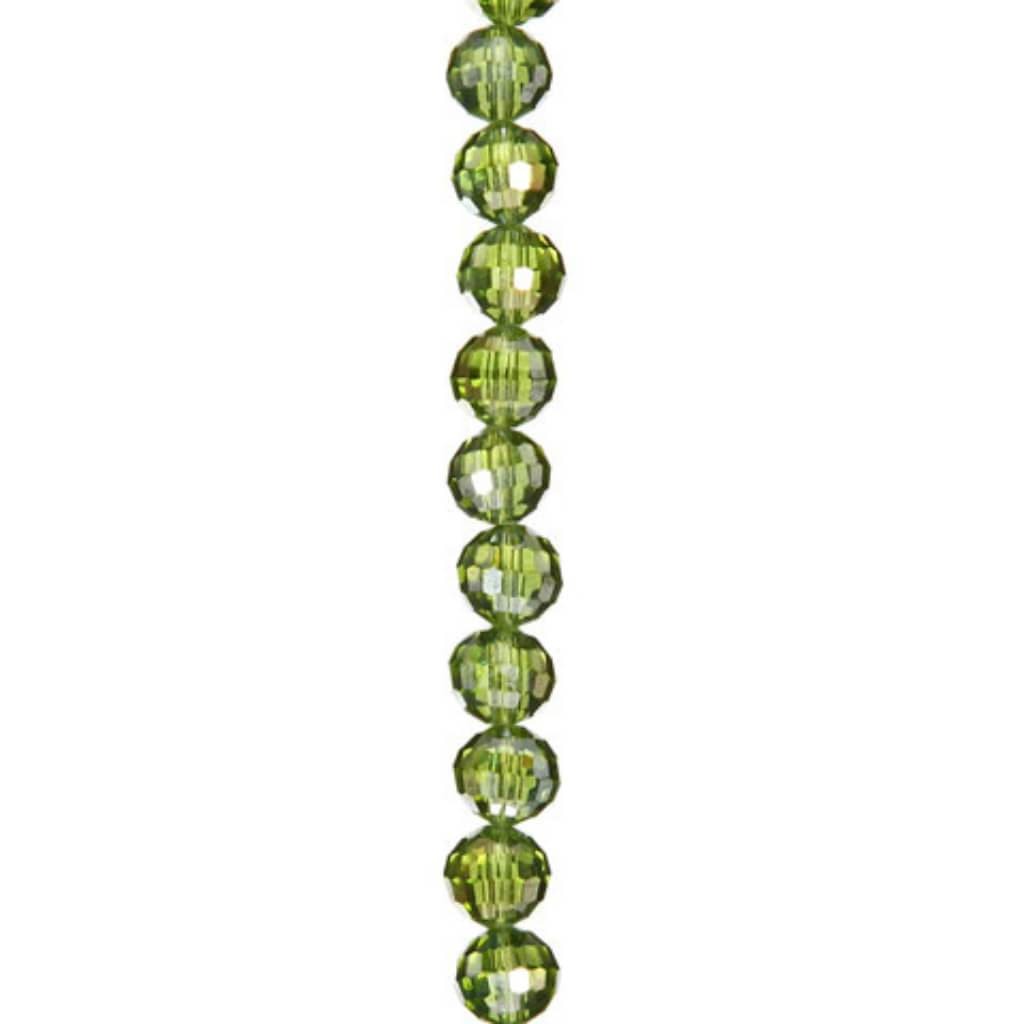 CRYSTAL BEAD STRAND FACETED ROUND OLIVINE AB 8MM 7IN 