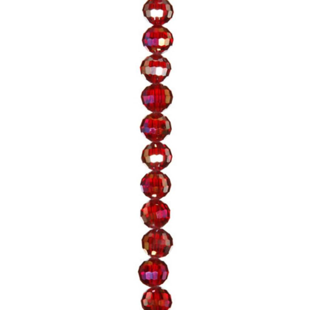 CRYSTAL BEAD STRAND FACETED ROUND LIGHT SIAM 7IN 