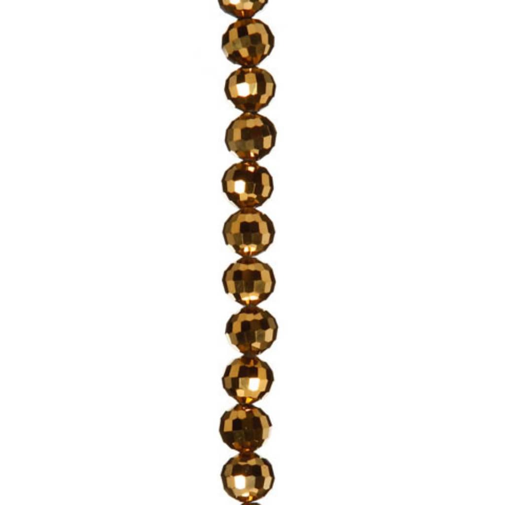 CRYSTAL BEAD STRAND FACETED ROUND GOLD 7IN 