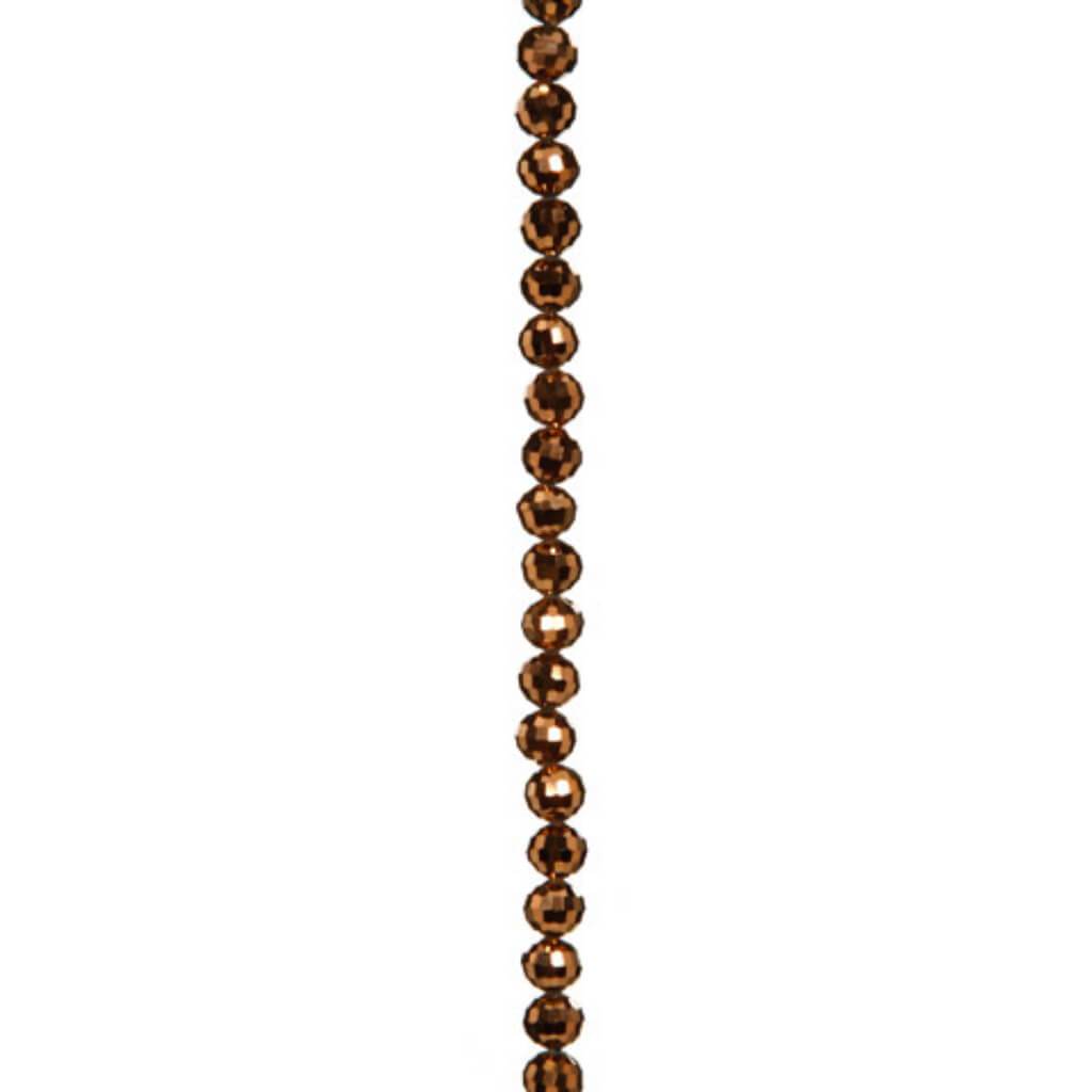 CRYSTAL BEAD STRAND FACETED ROUND METTALIC COPPER 7IN 