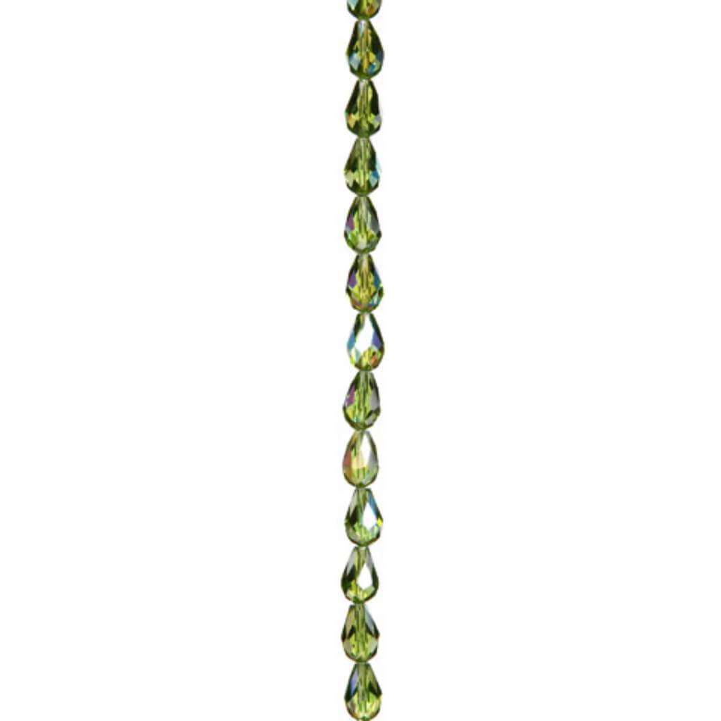 CRYSTAL BEAD STRAND TEARDROP OLIVINE AB 11MM 7IN 