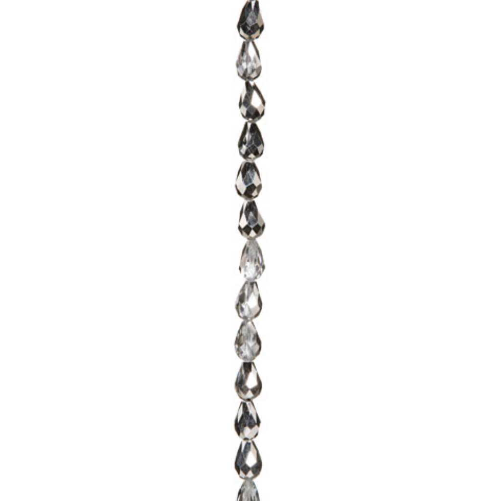 CRYSTAL BEAD STRAND TEARDROP SILVER IRIDESCENT 11MM 7IN 