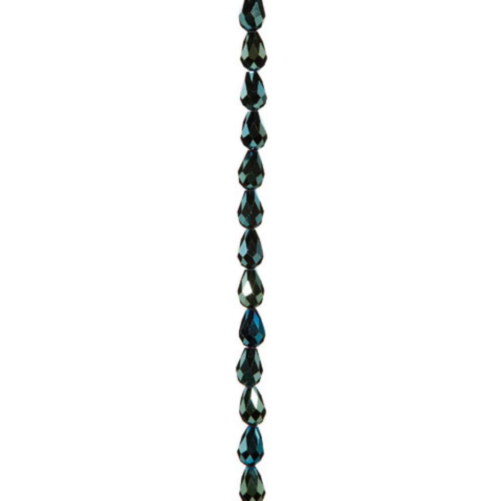 CRYSTAL BEAD STRAND TEARDROP GREEN IRIDESCENT 11MM 7IN 