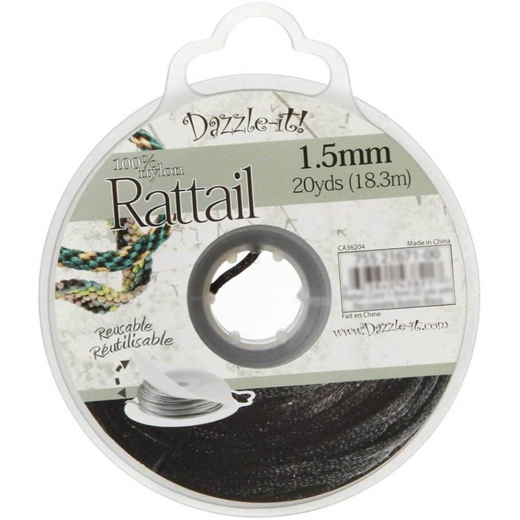 Dazzle-It! 1.5mm Rattail Nylon Cord Black 20 yards 