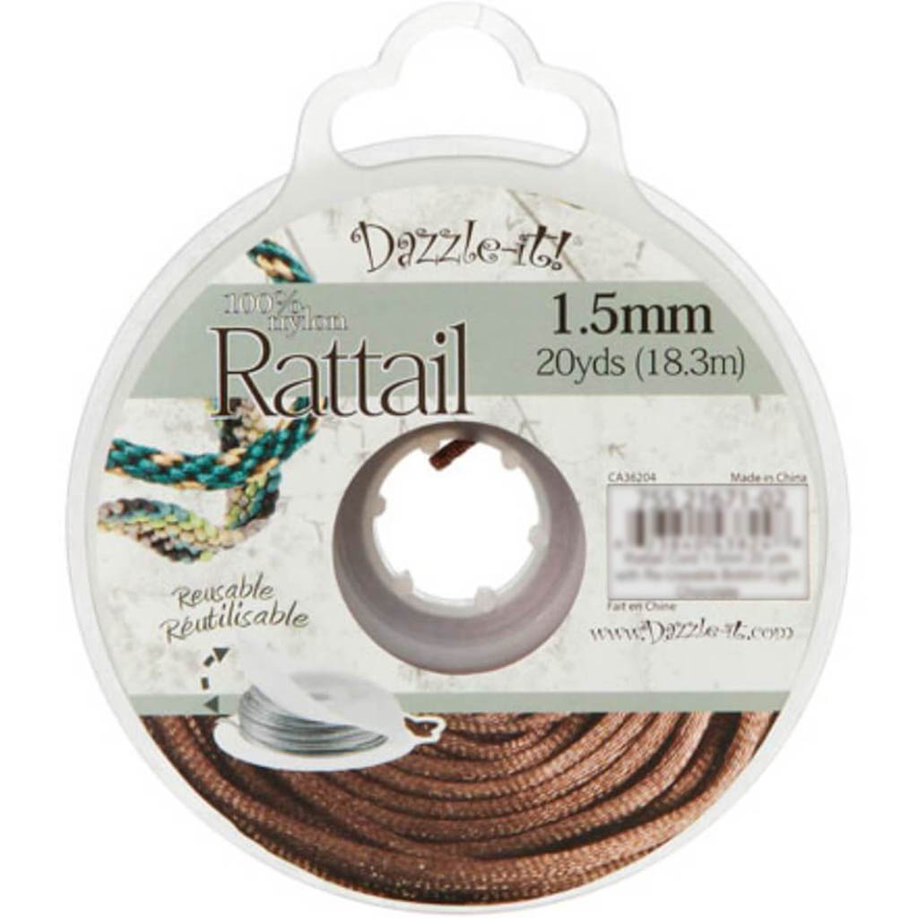 Dazzle-It! 1.5mm Rattail Nylon Cord Light Chocolate Brown 20 yards 