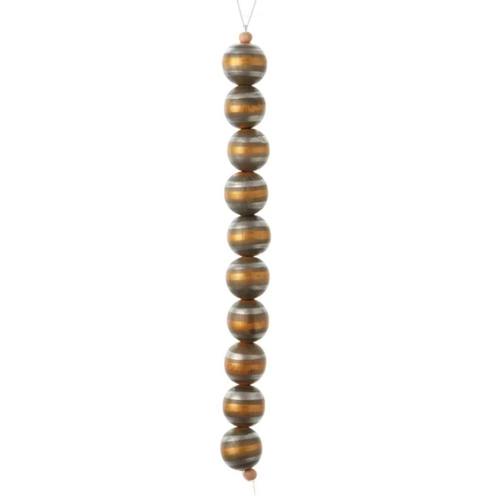 BEAD WOOD STR RND GRN/GLD/SLVR 