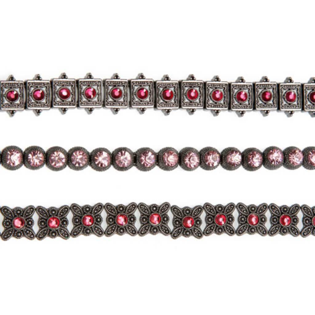 METAL SLIDER BEAD STRAND HEMATITE FINISH PINK 