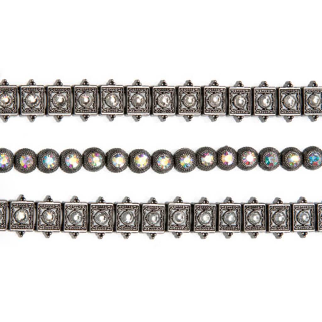 METAL SLIDER BEAD STRAND HEMATITE FINISH CRYSTAL 