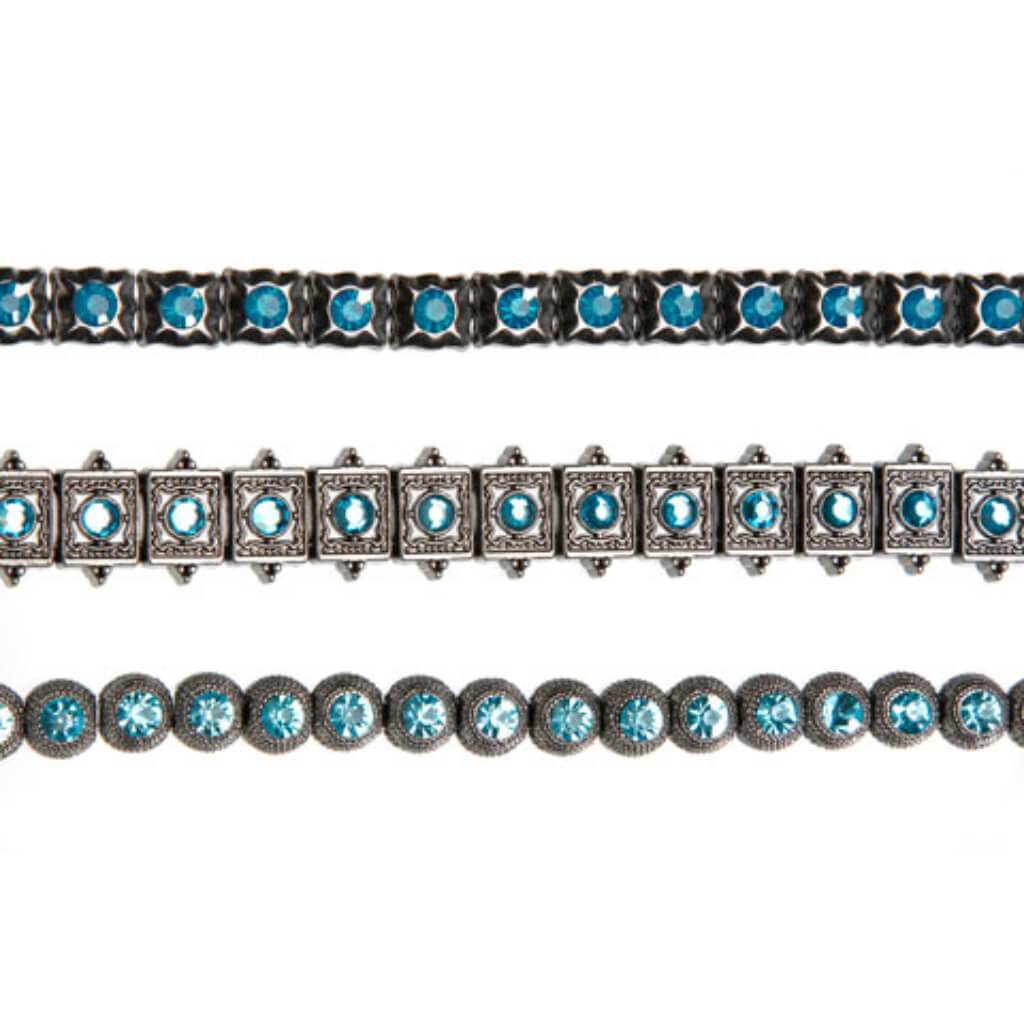 METAL SLIDER BEAD STRAND HEMATITE FINISH AQUA 