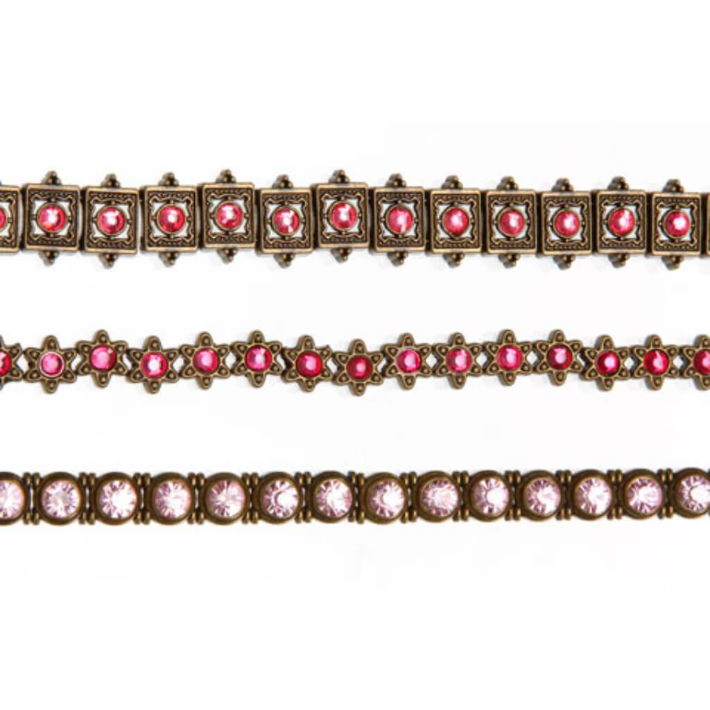 METAL SLIDER BEAD STRAND BRONZE FINISH PINK 