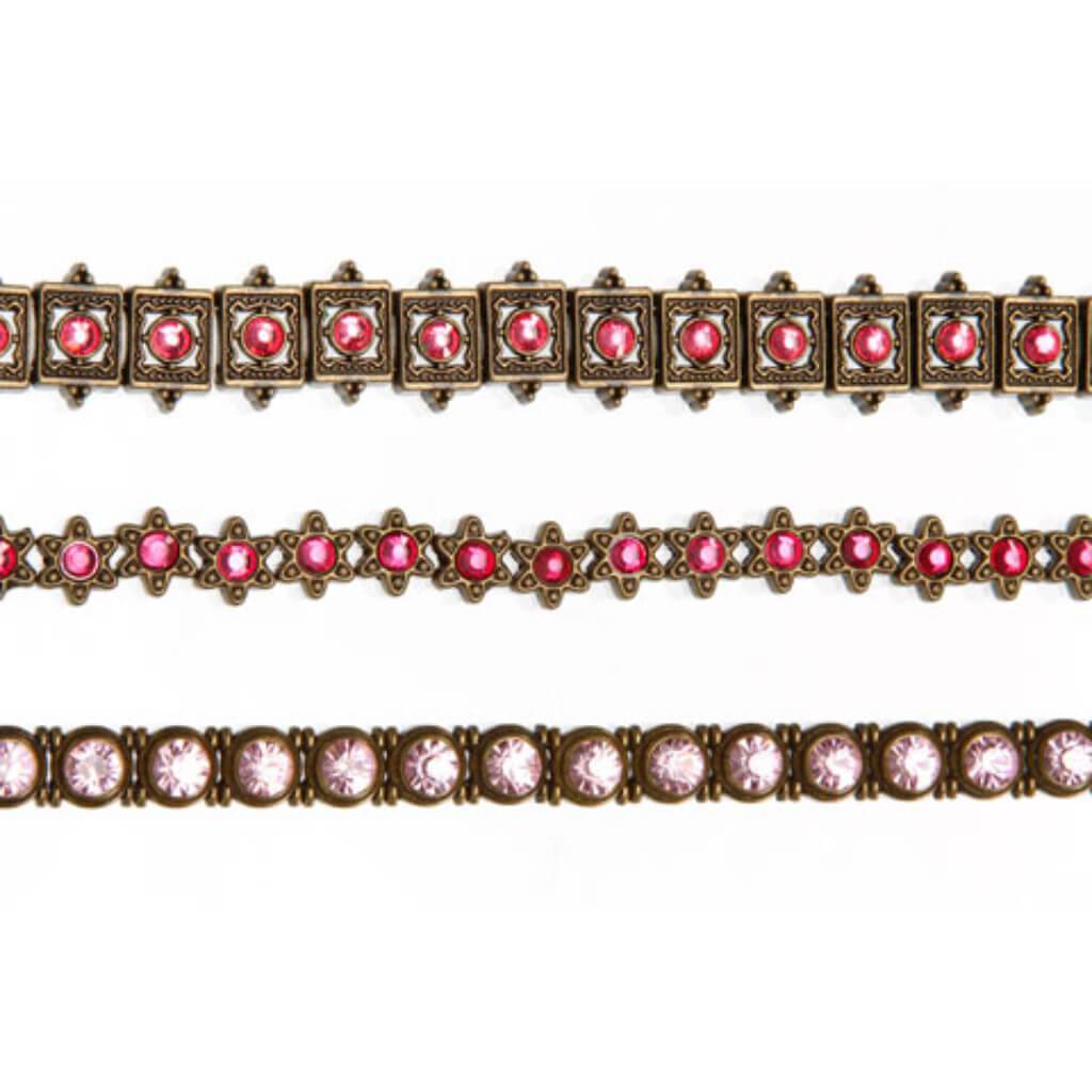 METAL SLIDER BEAD STRAND BRONZE FINISH PINK 