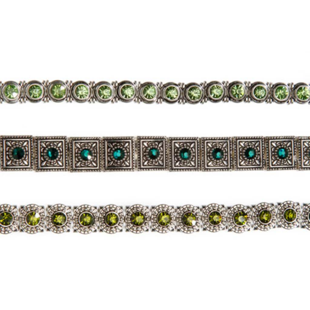 METAL SLIDER BEAD STRAND ANTIQUE SILVER FINISH GREEN 