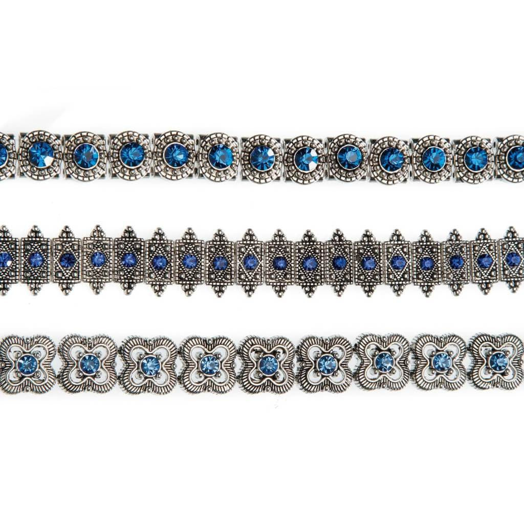 METAL SLIDER BEAD STRAND ANTIQUE SILVER FINISH BLUE 