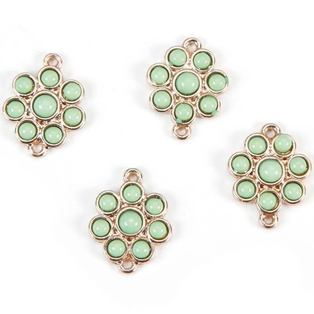 CONNECTORS GOLD &amp; LIME FLOWER 14MM 