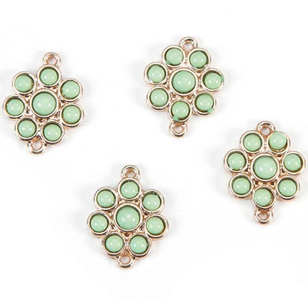 CONNECTORS GOLD &amp; LIME FLOWER 14MM 
