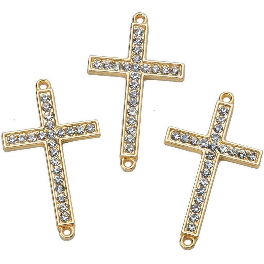 CONNECTORSS GOLD CROSSES W/ RHINESTONE 5MM 