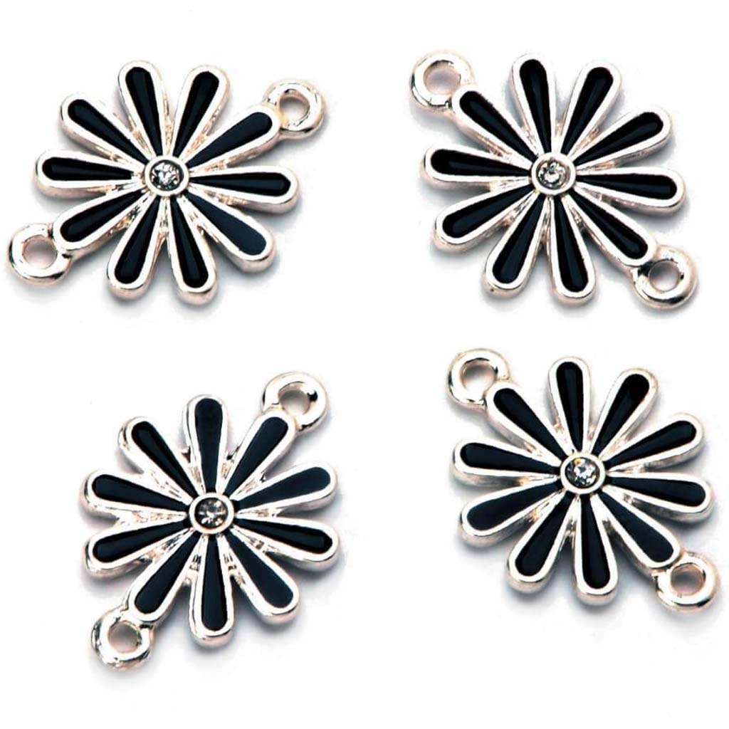 CONNECTORS SILVER/BLACK ZINNIA 18MM SILVER 