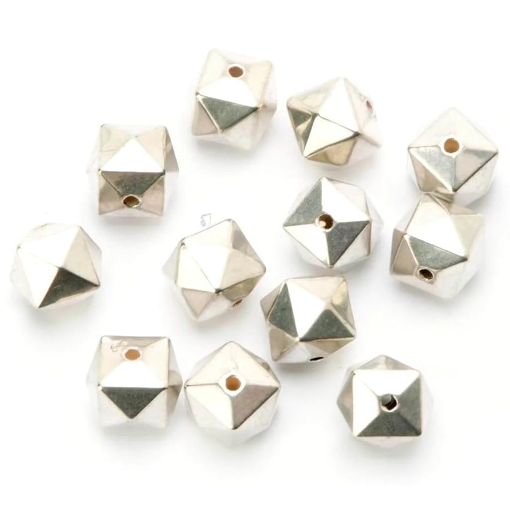 ACRYLIC BEADS FACETED CUBE METTALIC SILVER 10MM