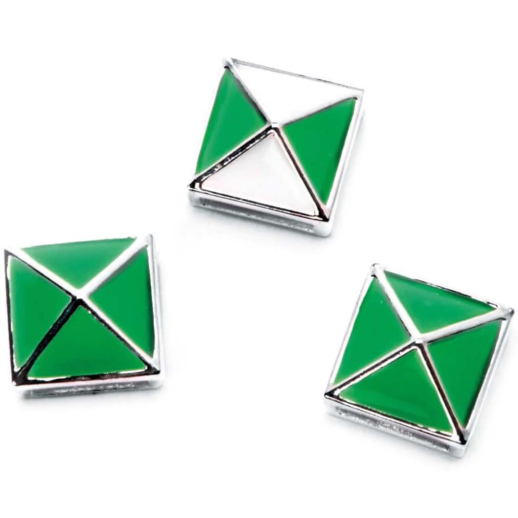 SILVER ENAMEL STUD SLIDERS MINT GREEN &amp; WHITE 