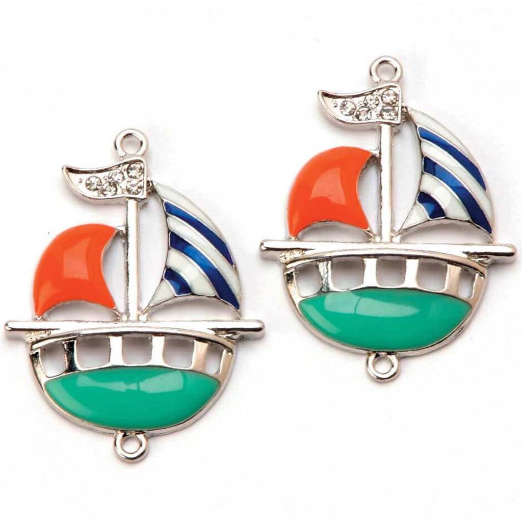 CONNECTORS ENAMEL SAILBOAT SILVER 30X34MM 