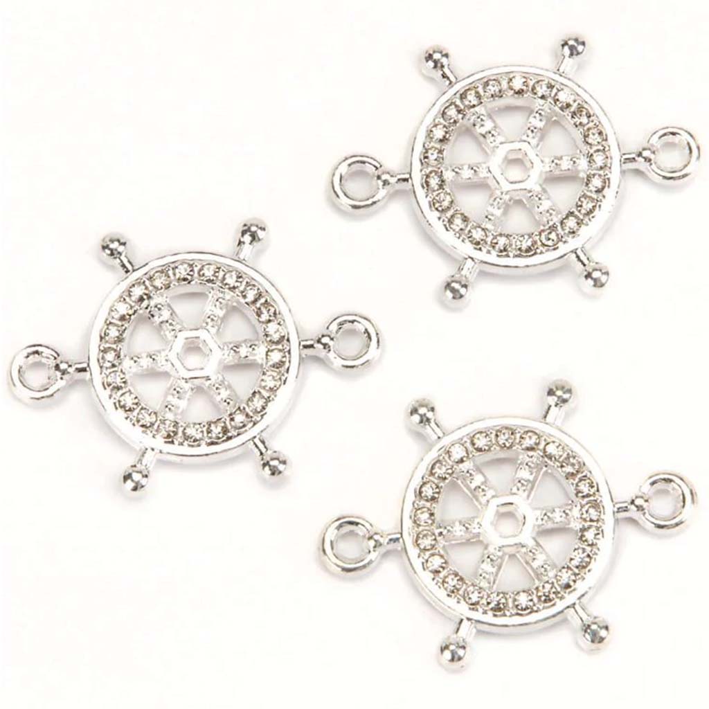 CONNECTOR RHINESTONE SHIP WHEEL SILVER 24MM 